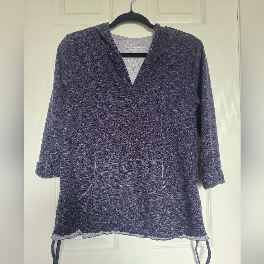 Soft Surroundings XS‎ V Neck Hoodie Ruched Sides & Pocket Coastal Mature Travel